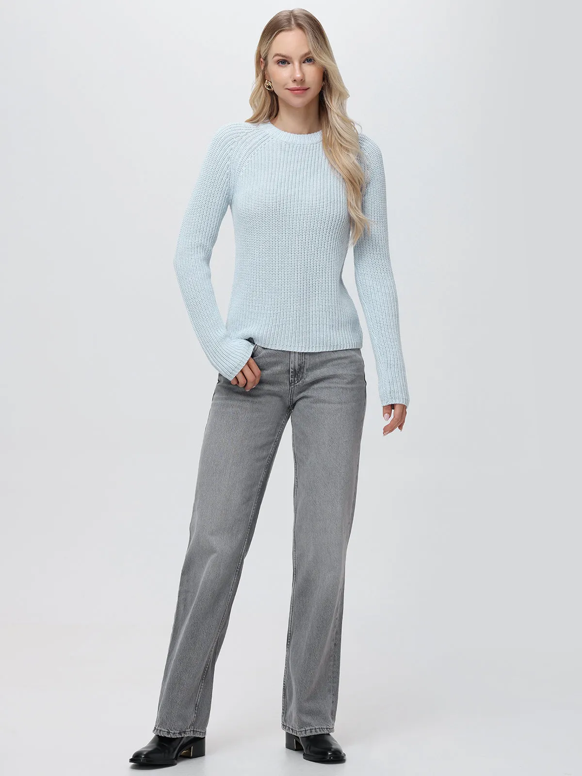 Jane: Crewneck Shaker Stitch Cotton Sweater