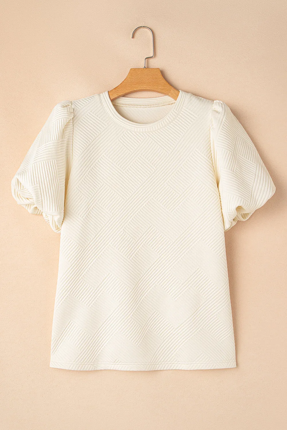 Oatmeal Textured Puff Sleeve T-shirt