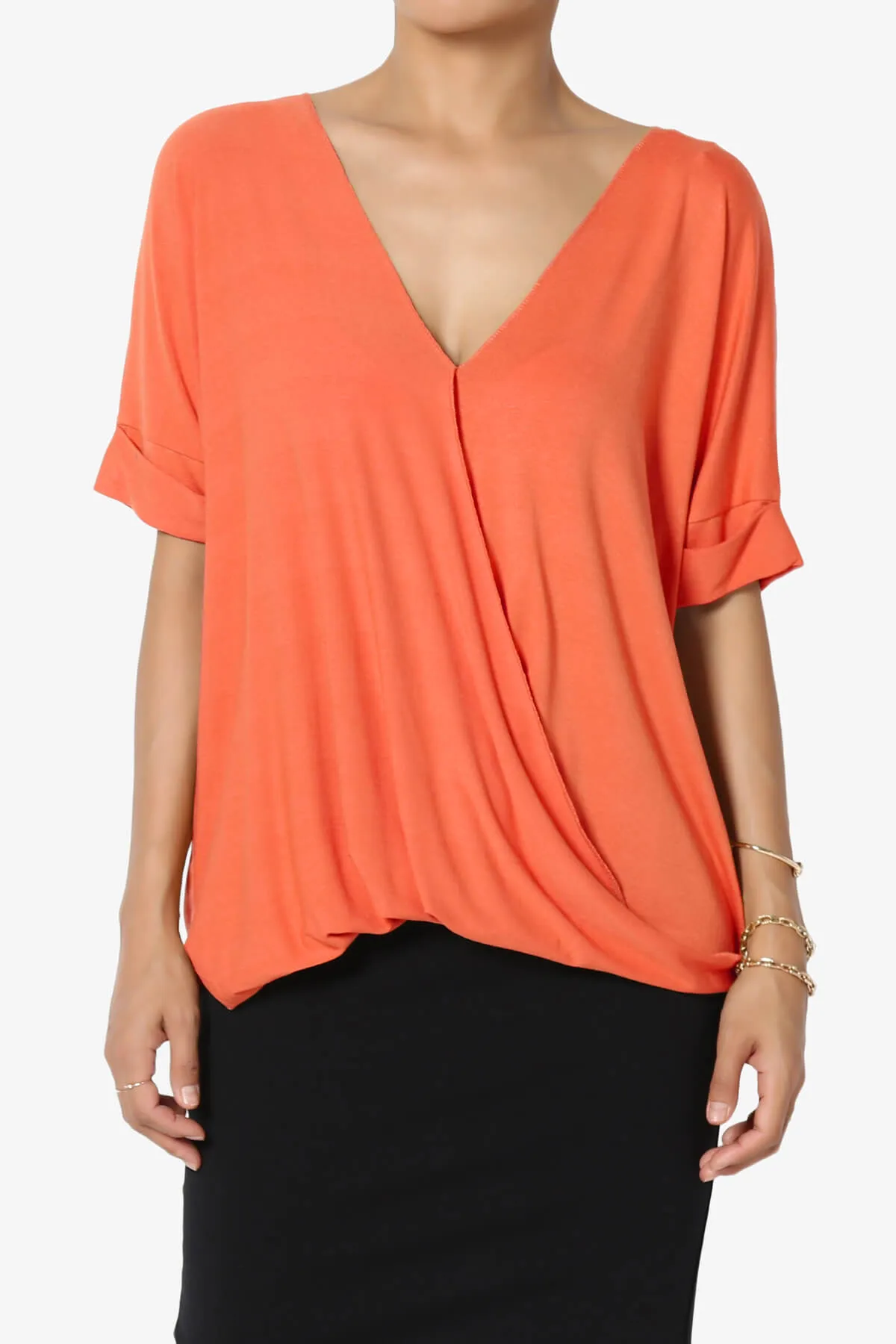 Tackle Wrap Hi-Low Crepe Knit Top