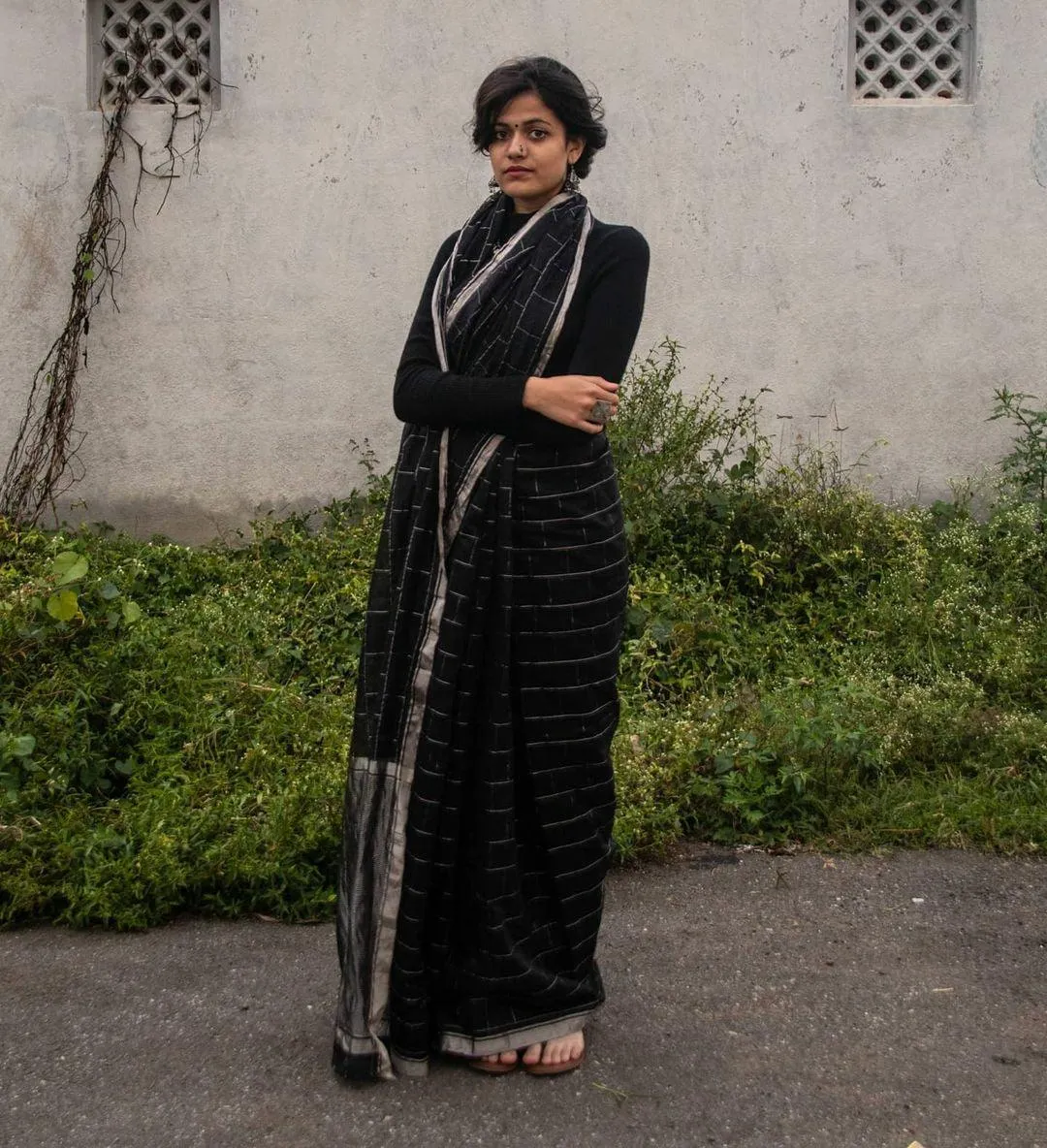 Utsav Silver Zari Black Chanderi saree