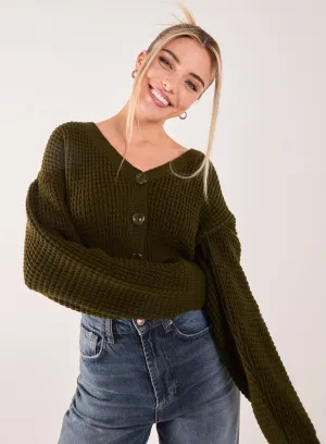 V Neck Cropped Knitted Cardigan
